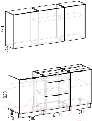 Готовая кухня Интермебель Микс Топ-3 1.7м без столешницы