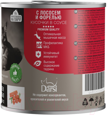 Влажный корм для кошек Darsi Adult с лососем и форелью кусочки в соусе / 44016