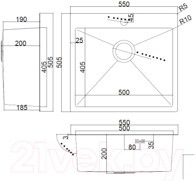 Мойка кухонная Arfeka AF PVD Nano 55x50.5