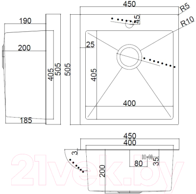 Мойка кухонная Arfeka AF 45x50.5