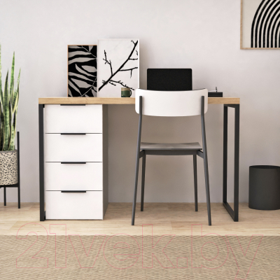 Письменный стол Crafto Кихот Лофт 07 120x60x75 (белый/черный /дуб)