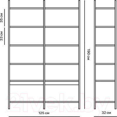 Стеллаж Crafto Симпл Плюс Лофт 01 125x32x190