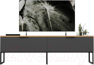 Тумба Crafto Рокки 02 150x38x47 (черный/дуб) - фото