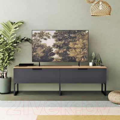 Тумба Crafto Рокки 02 150x38x47 (черный/дуб)