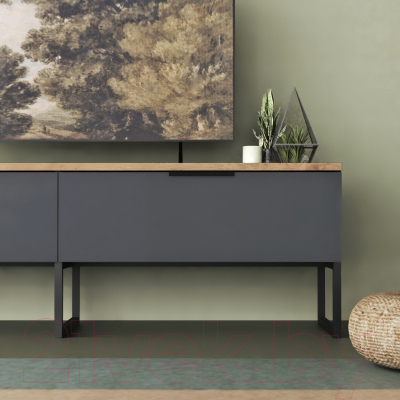 Тумба Crafto Рокки 02 150x38x47 (черный/дуб)