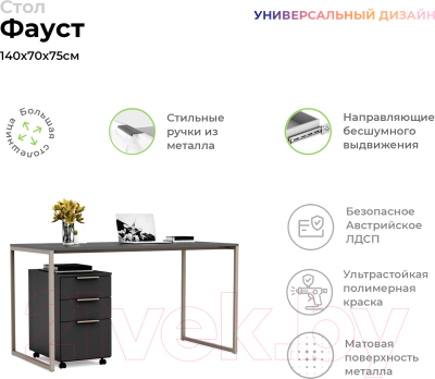 Письменный стол Crafto Фауст Лофт 06 138x70x75 (графит/латте)