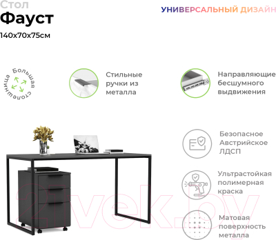 Письменный стол Crafto Фауст Лофт 07 138x70x75 (графит)