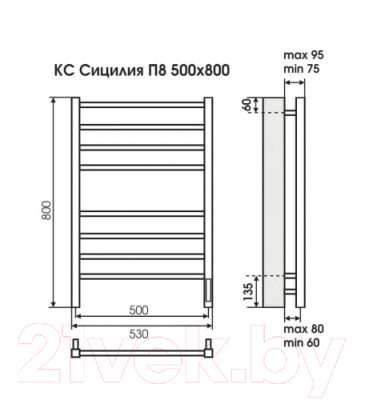 Полотенцесушитель электрический Terminus Сицилия П8 500x800 (КС 9005 матовый)