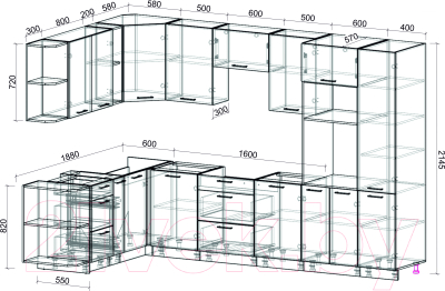 Готовая кухня Интерлиния Мила Лайт 1.88x3.2 левая без столешницы