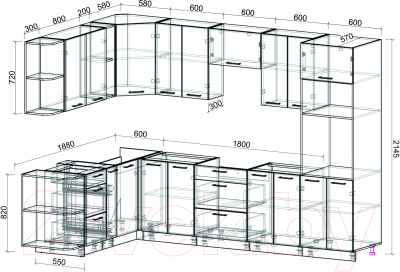 Готовая кухня Интерлиния Мила Лайт 1.88x3.0 левая без столешницы