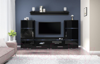 Тумба Bravo Мебель Домино ТВ 1800 (черный/черный глянец)