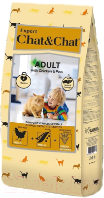 Сухой корм для кошек Chat&Chat Expert для взрослых кошек с курицей и горохом (2кг) - фото