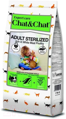 Сухой корм для кошек Chat&Chat Expert для взрослых стерилизованных кошек с мясом птицы (2кг) - фото
