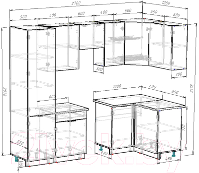 Готовая кухня ВерсоМебель Эко-2 1.2x2.7 правая