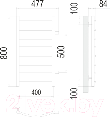 Полотенцесушитель водяной Terminus Классик П8 400x800 (боковое подключение 500, RAL 9005)