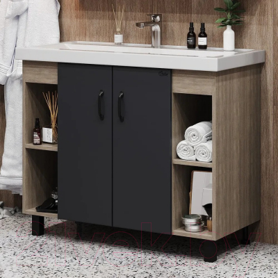 Тумба под умывальник Onika Тимбер 100.10 / 110010 (серый матовый/дуб сонома)