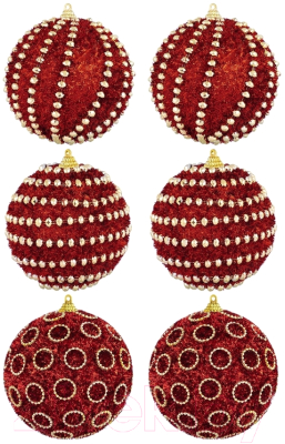 Набор шаров новогодних Elan Gallery Золотой узор на красном / 970061 - фото