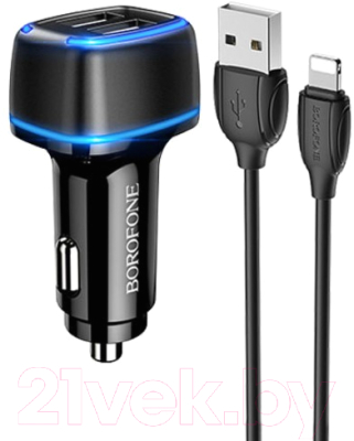 Зарядное устройство автомобильное Borofone BZ14 с кабелем Lightning