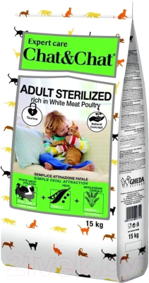 Сухой корм для кошек Chat&Chat Expert для взрослых стерилизованных кошек с мясом птицы - фото