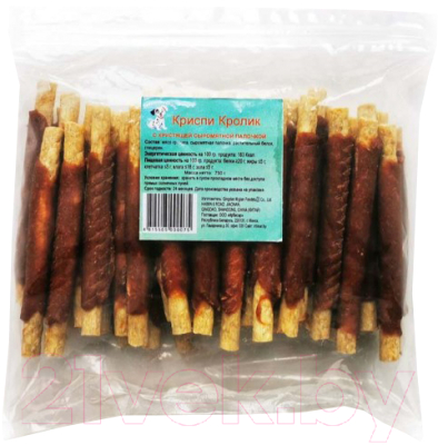 Лакомство для собак O'dog Криспи Кролик. Мясо кролика с хрустящей сыромятной палочкой - фото