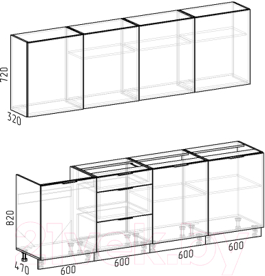 Готовая кухня Интермебель Микс Топ-8 2.4м без столешницы