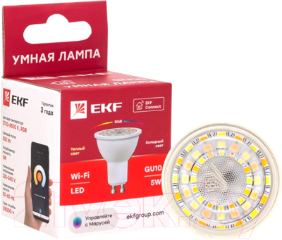 Умная лампа EKF Connect 5W WIFI RGBW GU10 / slwf-gu10-rgbw