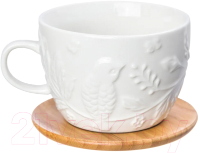 Чашка с блюдцем Elan Gallery Птички на ветке / 540217