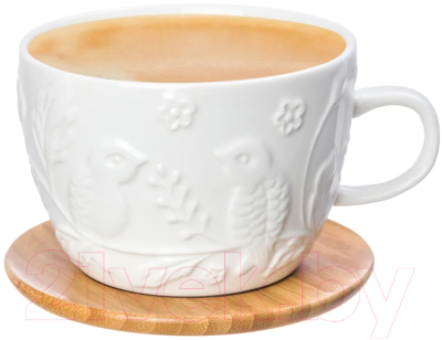 Чашка с блюдцем Elan Gallery Птички на ветке / 540217