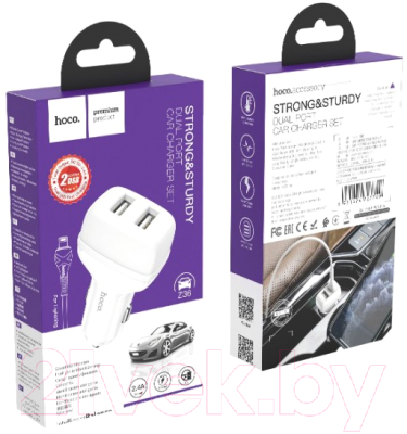 Зарядное устройство автомобильное Hoco Z36 + кабель Lightning