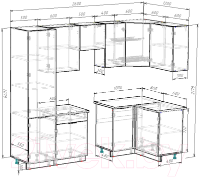 Готовая кухня ВерсоМебель Эко-1 1.2x2.6 правая