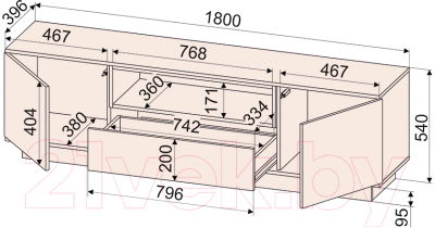 Тумба Интерлиния Quartz QZ-Т180 (дуб нокс/черный)