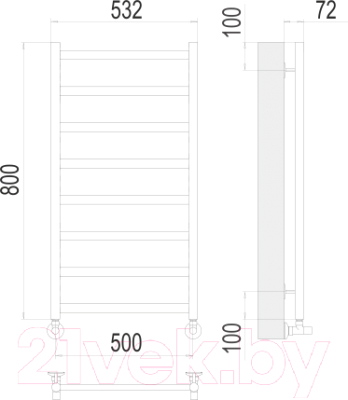 Полотенцесушитель водяной Terminus Аврора П8 500x800 (RAL 9005)