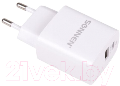 Зарядное устройство сетевое Sonnen USB+Type-C QC 3.0, 3 А / 455505 - фото