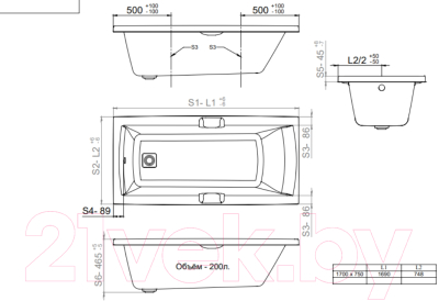 Ванна акриловая Triton Алекса 170x75