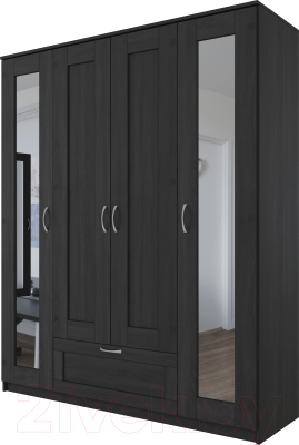 Шкаф Mio Tesoro Сириус 4-х створчатый 1 ящик с 2-мя зеркалами 2.02.01.042.5 (дуб венге) - фото