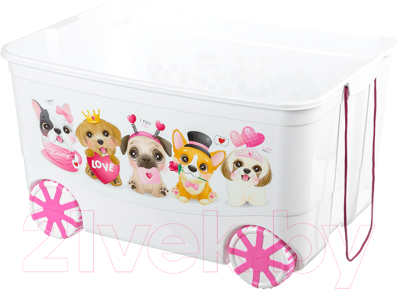 Ящик для хранения El Casa KidsBox Милые щенки / 640332 (белый с розовой крышкой)