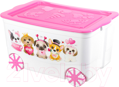 Ящик для хранения El Casa KidsBox Милые щенки / 640332 (белый с розовой крышкой)