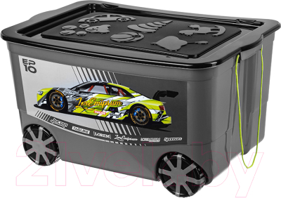 Ящик для хранения El Casa KidsBox Спорткар / 640334 (серый с черной крышкой) - фото