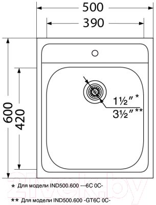 Мойка кухонная Ukinox Иннова IND500.600-GT6C 0C