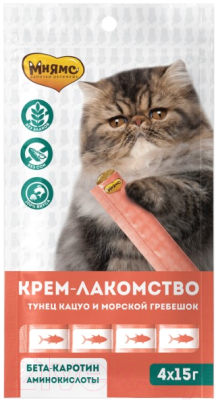 Лакомство для кошек Мнямс Крем-лакомство с тунцом Кацуо и морским гребешком / 703829 - фото