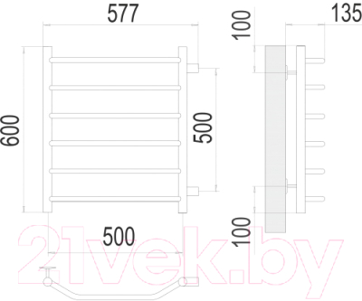 Полотенцесушитель водяной Terminus Виктория П6 500x600 (боковое подключение 500, RAL 9005)