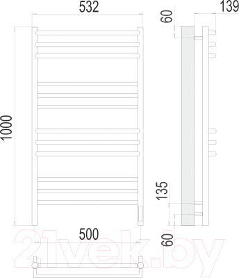 Полотенцесушитель электрический Terminus Прато П12 500x1000 (RAL 9005 матовый)