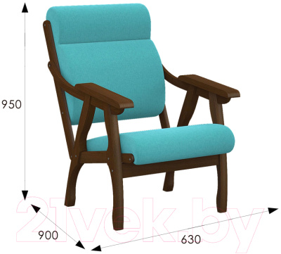 Кресло мягкое Мебелик Вега 10 (бирюза/орех)