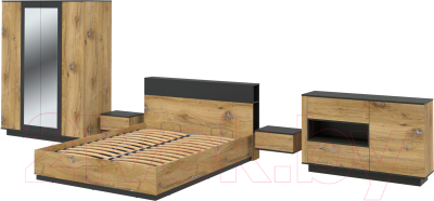 Комплект мебели для спальни Интерлиния Quartz-14 с ПМ (дуб нокс/черный)