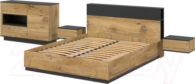 Комплект мебели для спальни Интерлиния Quartz-15 с ПМ (дуб нокс/черный)