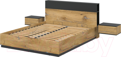 Комплект мебели для спальни Интерлиния Quartz-16 с ПМ (дуб нокс/черный)