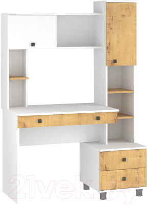 Компьютерный стол Премиум Персона-10 (белый текстурный/дуб бунратти) - фото