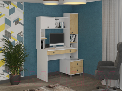 Компьютерный стол Премиум Персона-10 (белый текстурный/дуб бунратти)