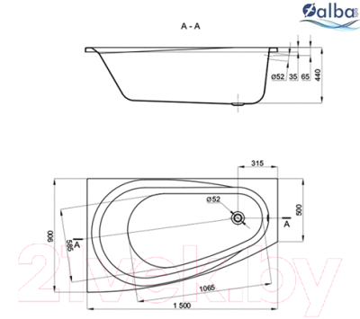Ванна акриловая Alba Spa Baline Asymmetric 150x90 L