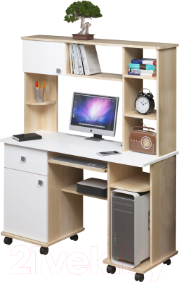 Компьютерный стол Премиум Компас-6 (дуб сонома/белый текстурный) - фото